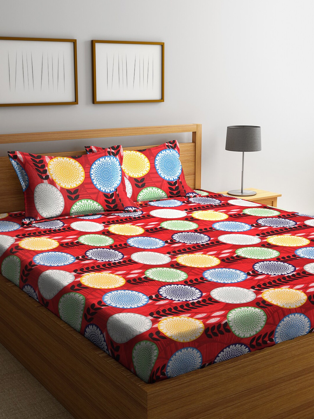 

Dhrohar Red & Blue Floral Printed 180 TC King Bedsheet with 2 Pillow Covers
