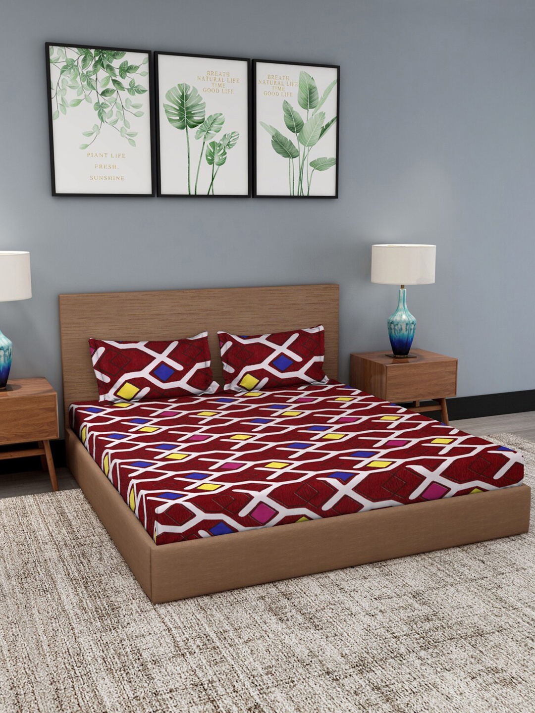 

Dhrohar Red & White Geometric 180 TC King Bedsheet with 2 Pillow Covers