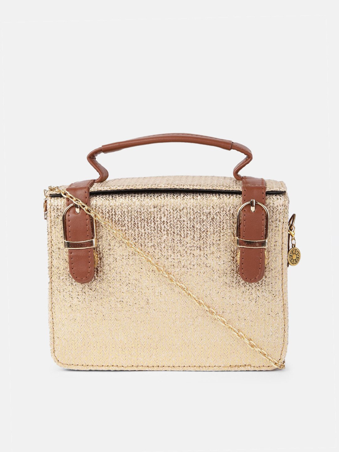 

AccessHer Gold-Toned Leather Structured Satchel