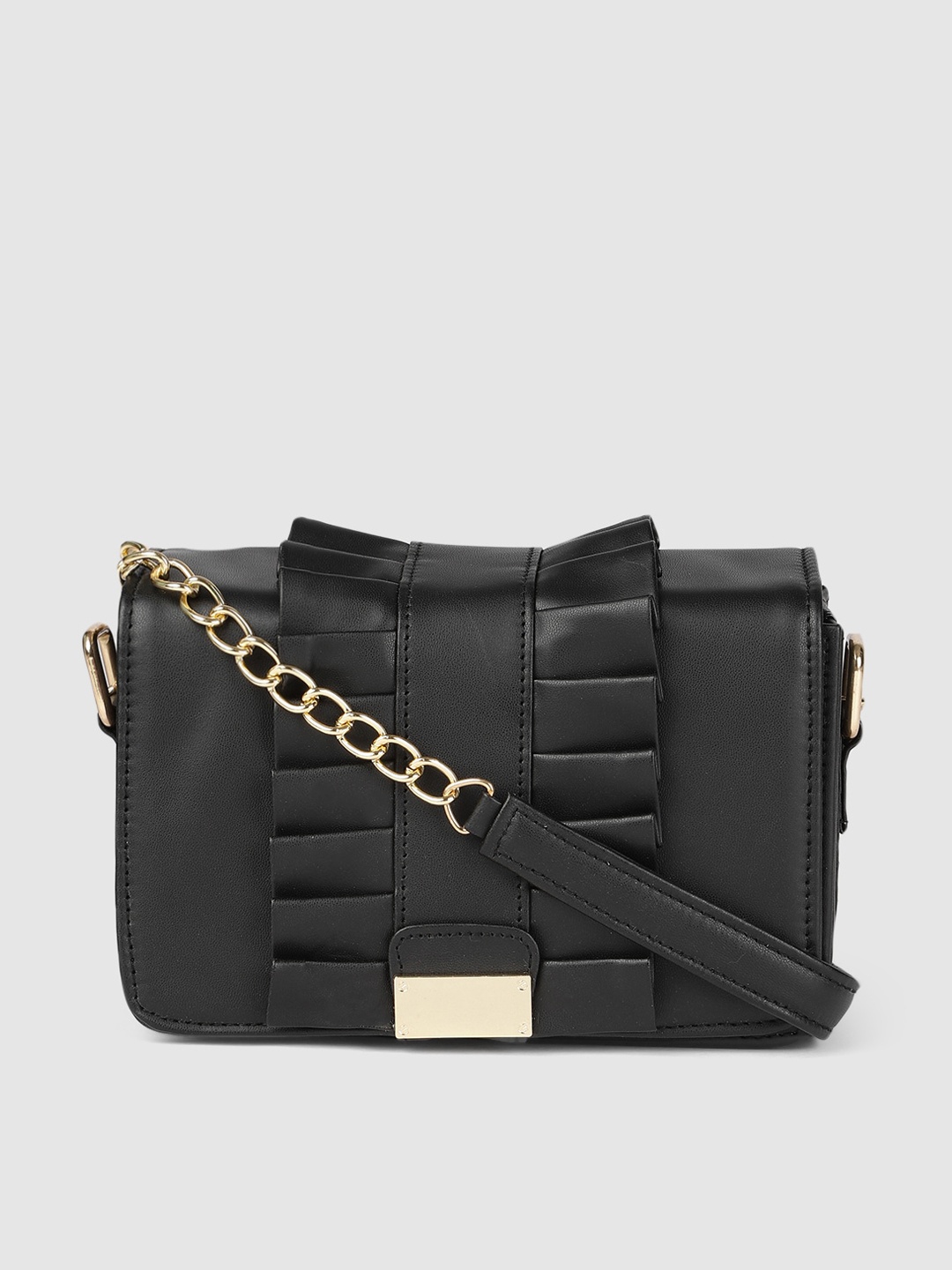 

AccessHer Black Leather Structured Sling Bag