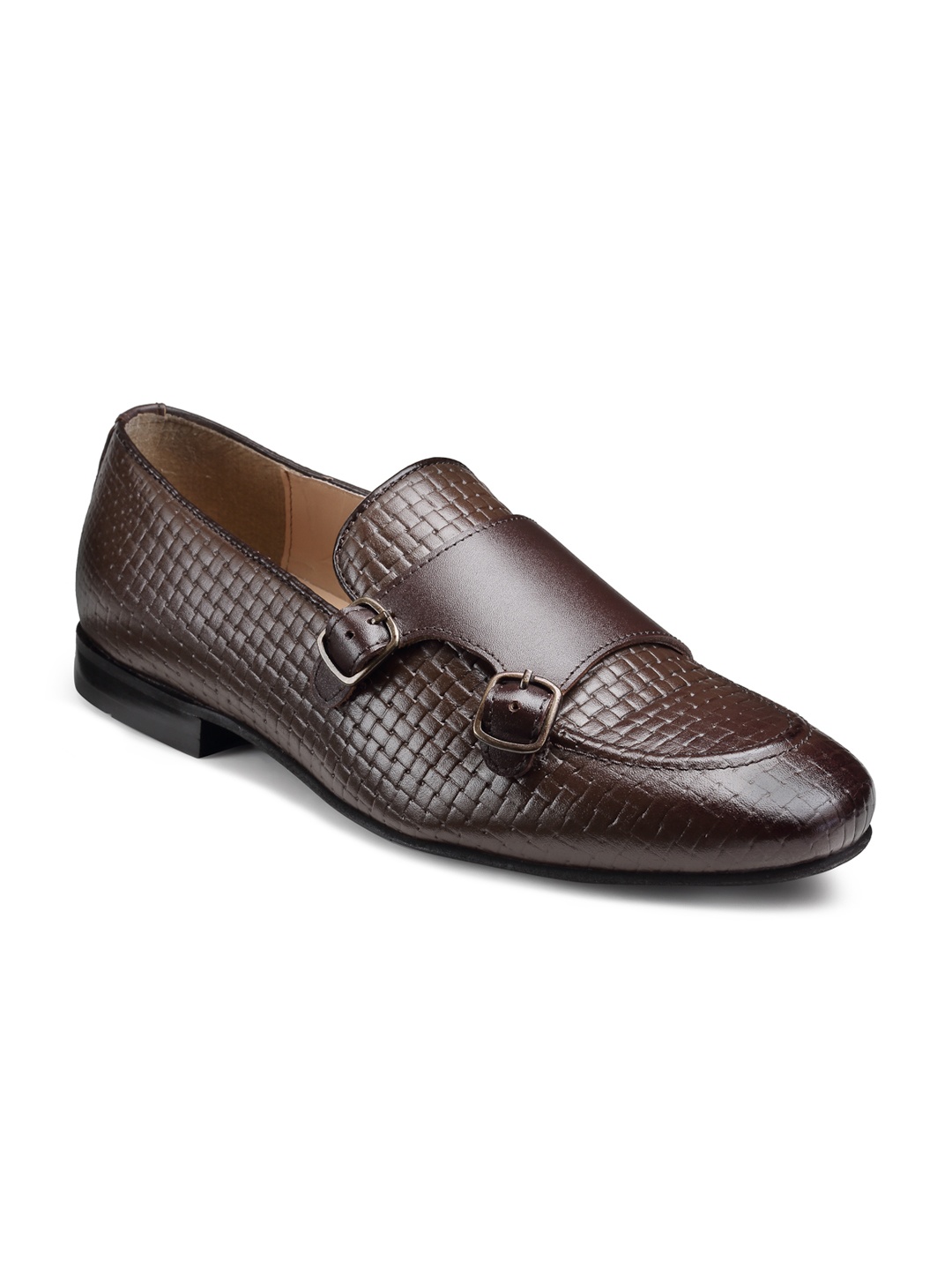 

HATS OFF ACCESSORIES Men Brown Textured Genuine Leather Formal Monks