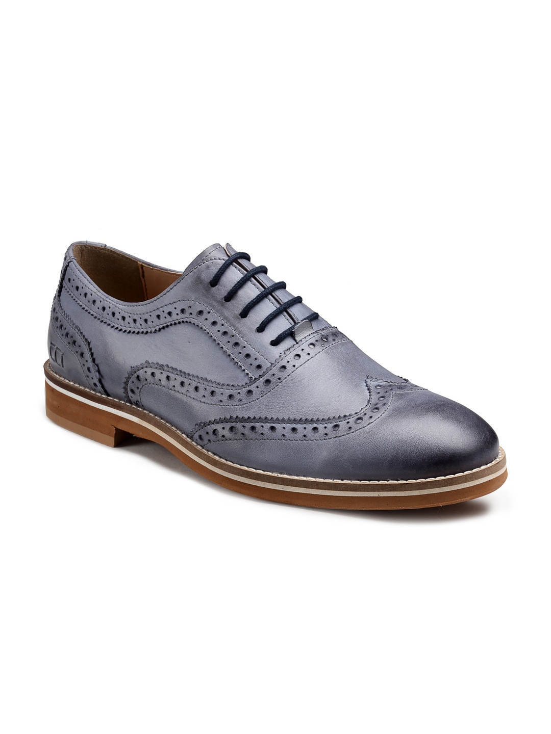 

HATS OFF ACCESSORIES Men Navy Blue Textured Leather Brogues