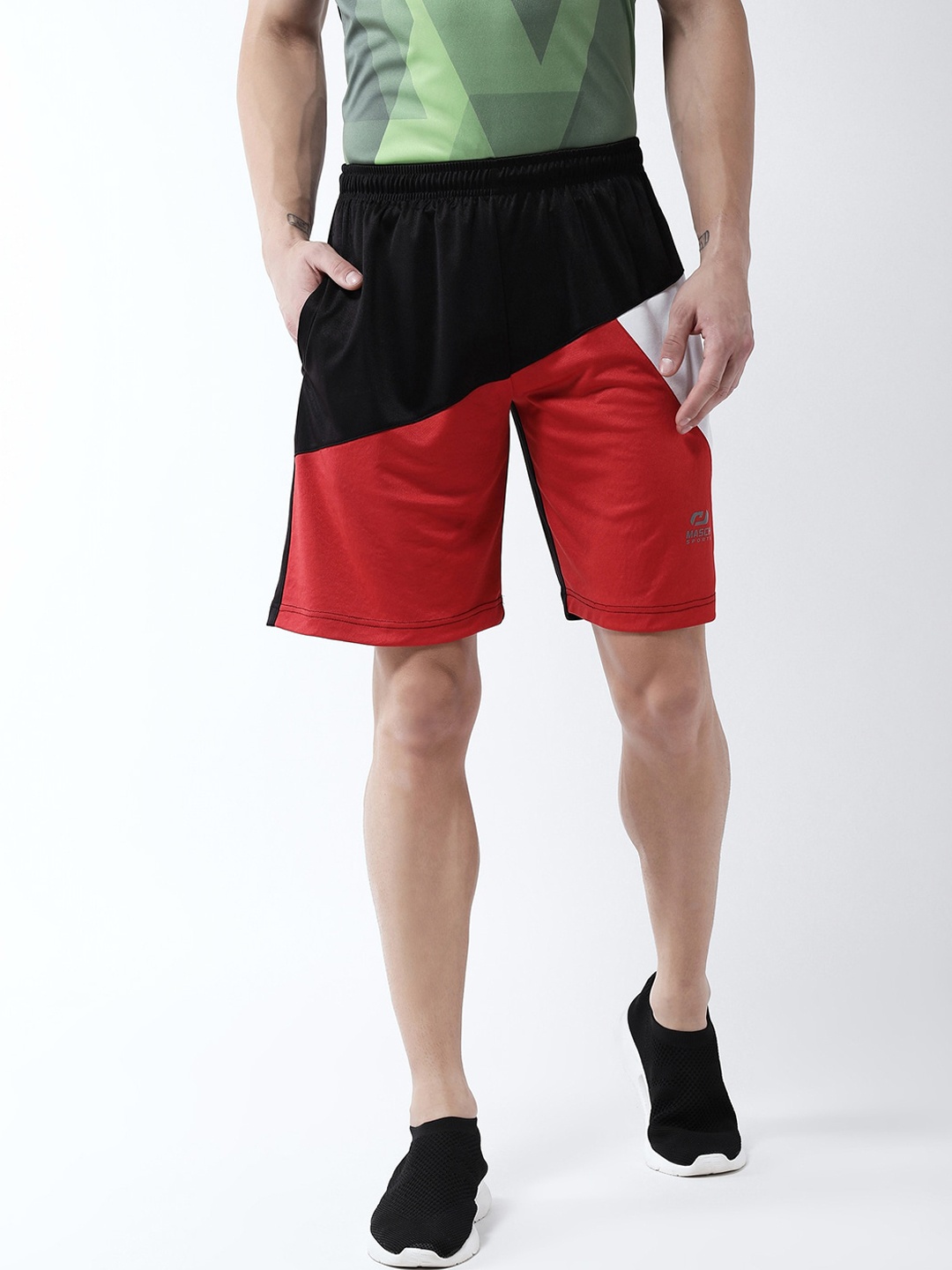 

Masch Sports Men Black & Red Colourblocked Training or Gym Sports Shorts