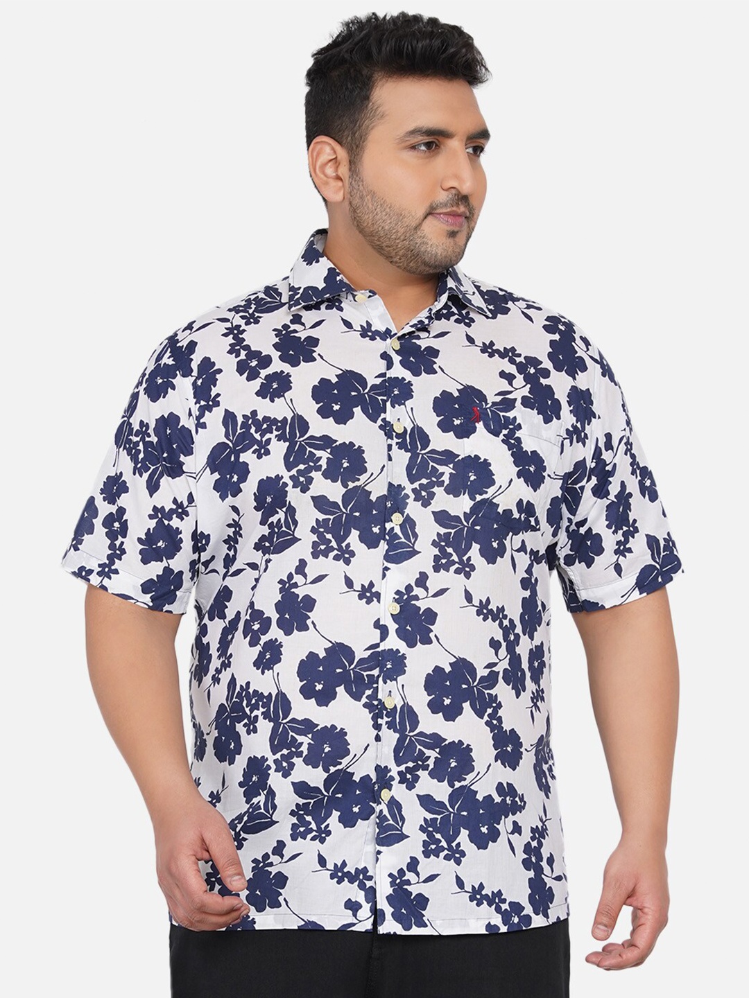 

Santonio Plus Size Men Blue Comfort Floral Printed Regular Fit Casual Shirt