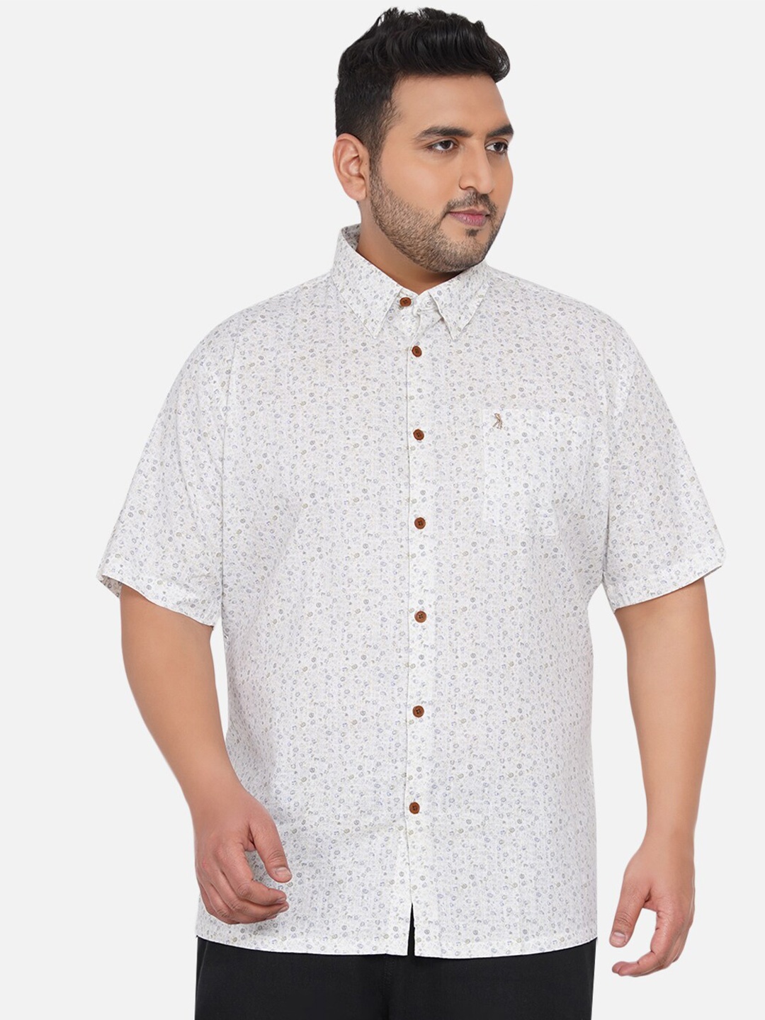 

Santonio Men Off White Comfort Regular Fit Floral Printed Plus Size Casual Shirt