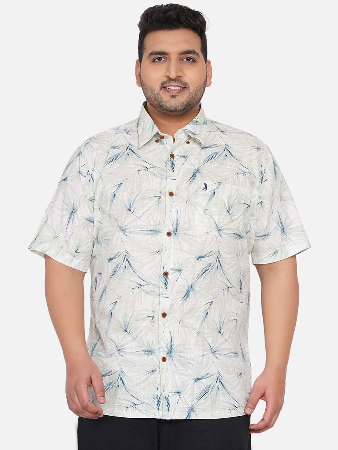 

Santonio Men Plus Size Green Comfort Floral Printed Cotton Casual Shirt