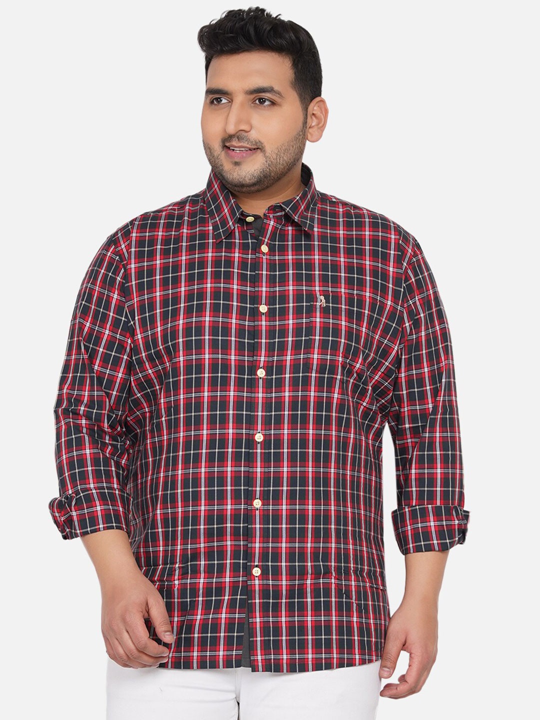 

Santonio Plus Size Men Red Comfort Tartan Checked Regular Fit Pure Cotton Casual Shirt