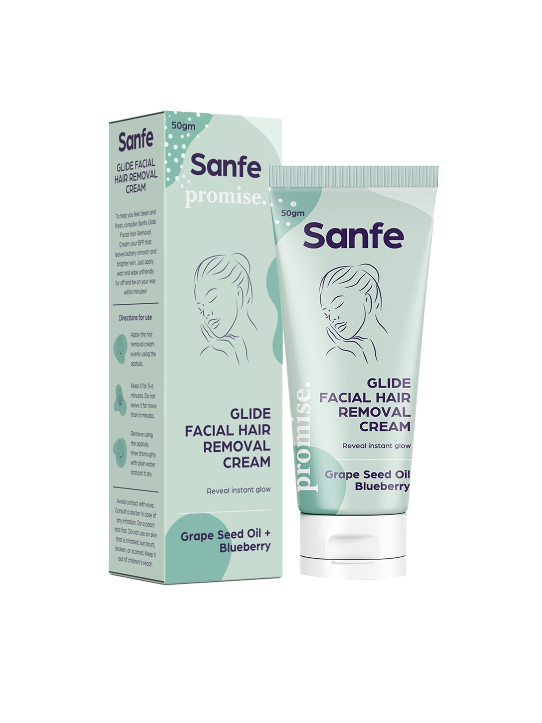 

Sanfe Promise Grapeseed Oil + Blueberry Glide Facial Hair Removal Cream - 50 g, Blue