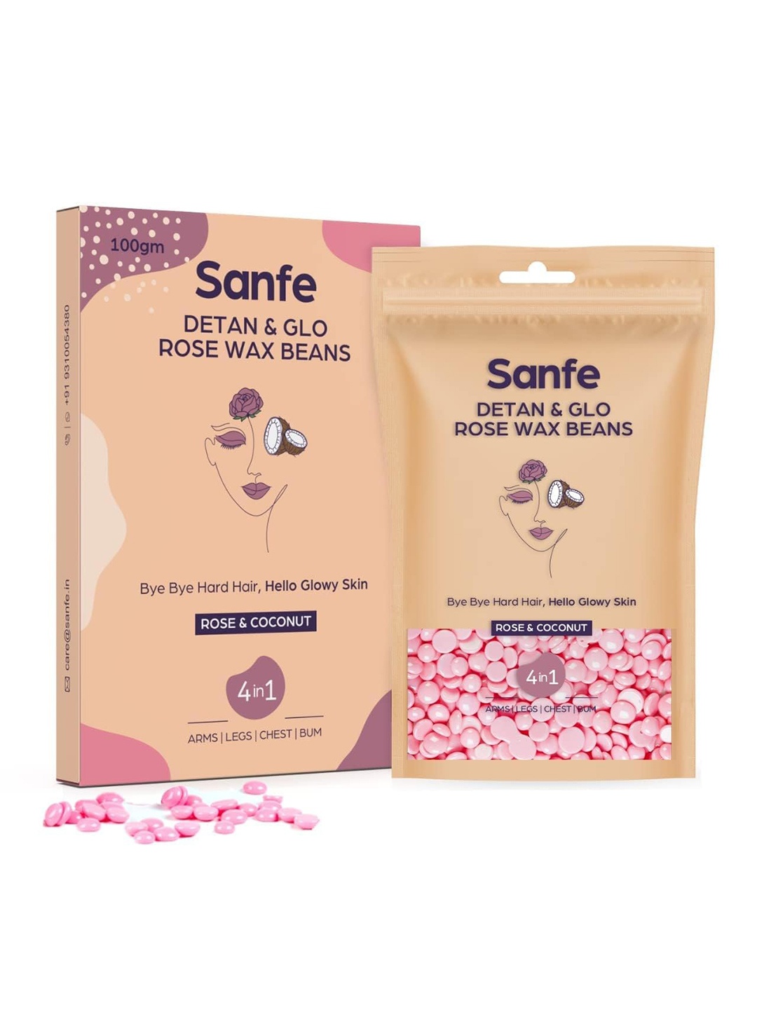 

Sanfe Set of 6 Detan & Glo Rose Wax Beans - 100 g Each, Pink