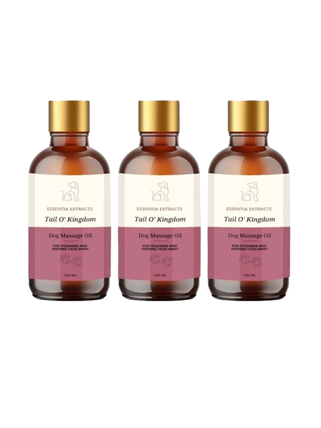 

ESSENTIA EXTRACTS Set of 3 Tail O' Kingdom Dog Massage Oil for Ticks - 100 ml Each, Pink
