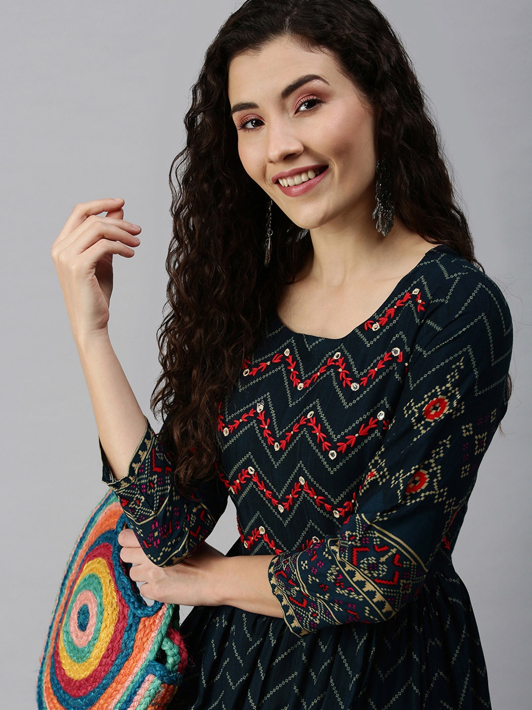 

SHOWOFF Women Navy Blue Bandhani Printed Kurta