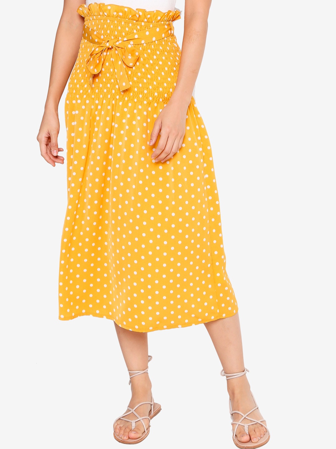 

ZALORA BASICS Mustard Yellow Polka Dot Printed A-Line Skirt