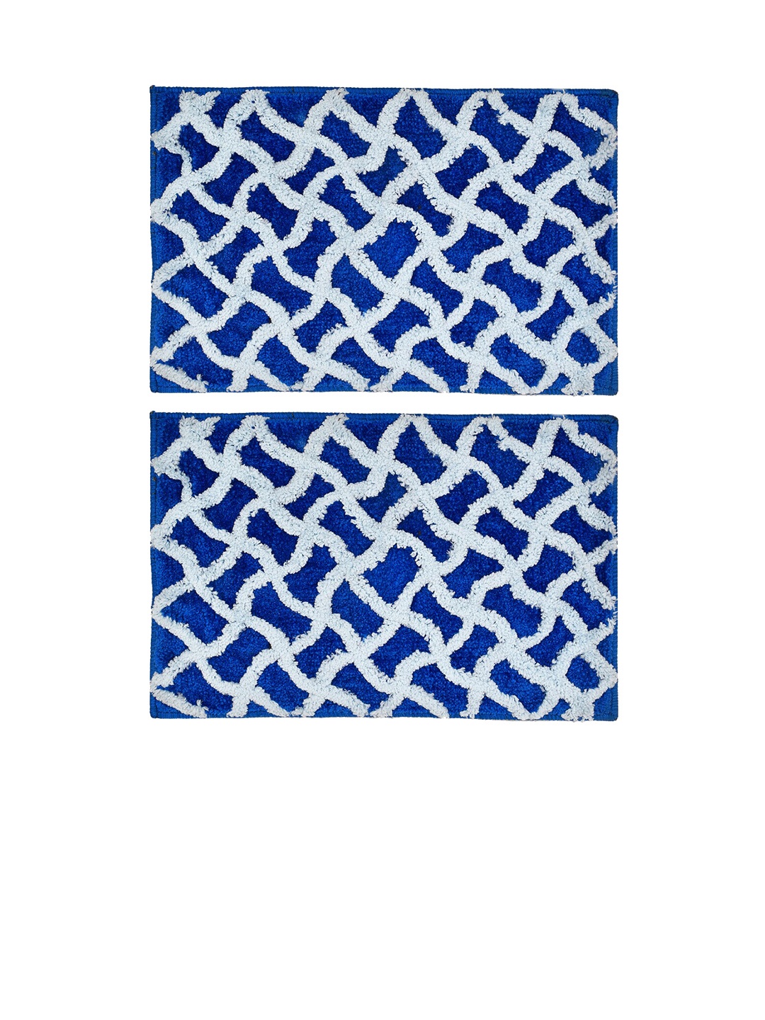 

Kuber Industries Blue & White Pack Of 2 Self Design Velvet Anti-Skid Doormat