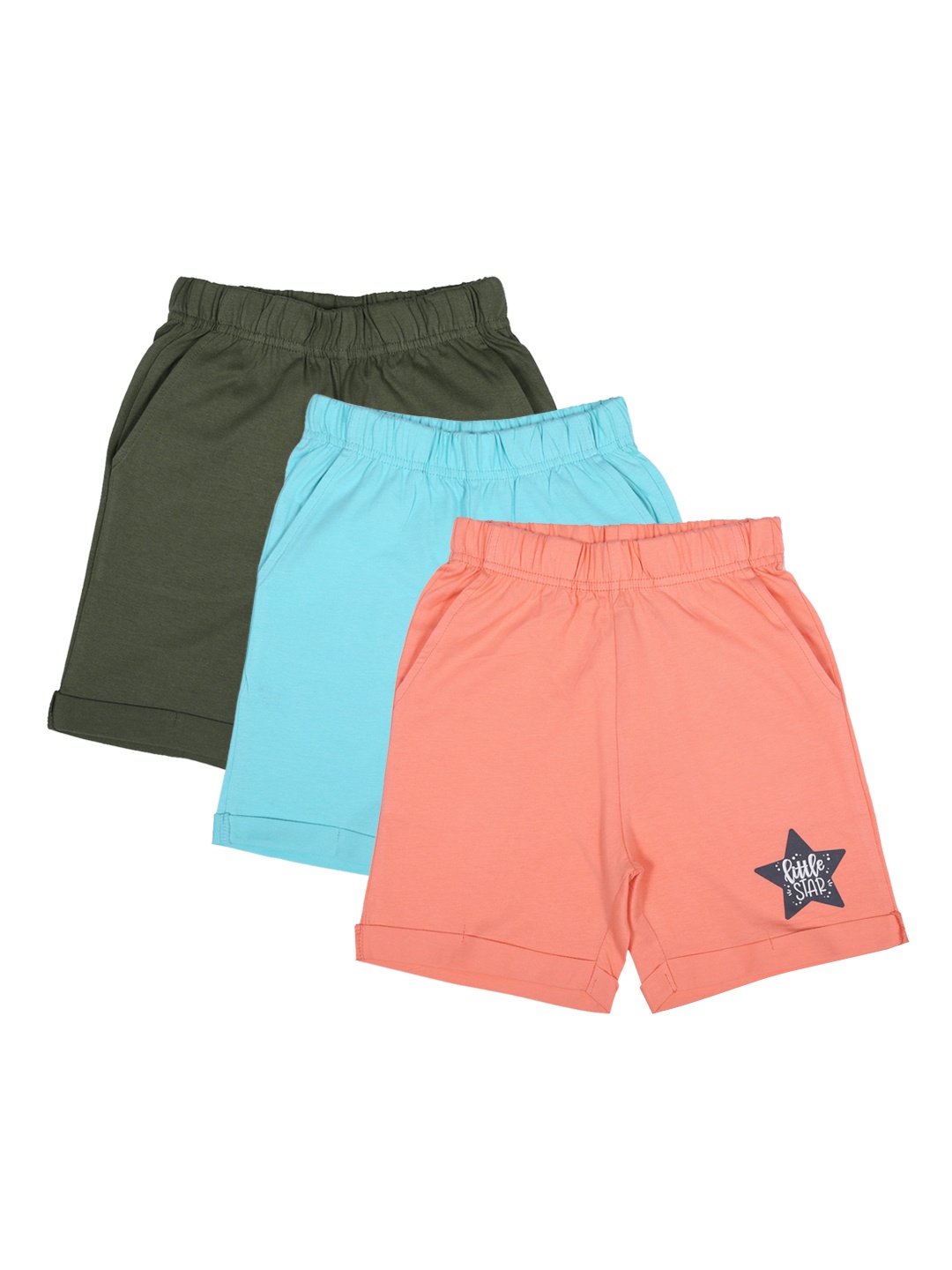 

minnow Girls Peach & Turquoise Blue Cotton Shorts Pack of 3