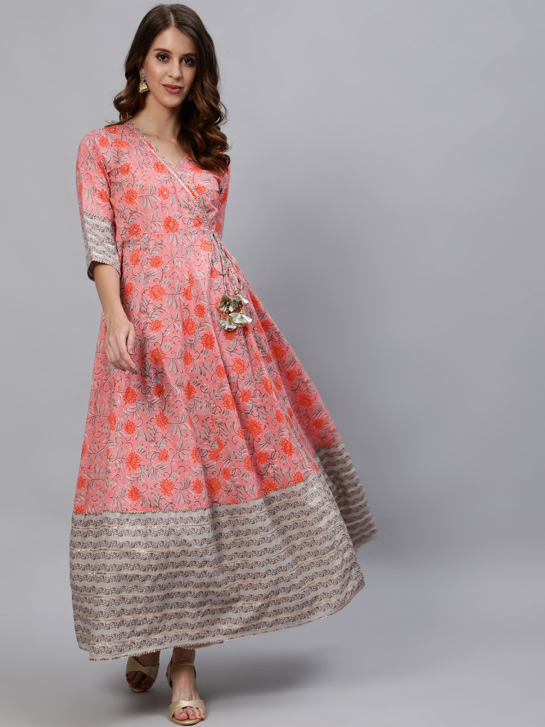

Jaipur Kurti Women Pink & Red Floral Printed Cotton Anarkali Kurta
