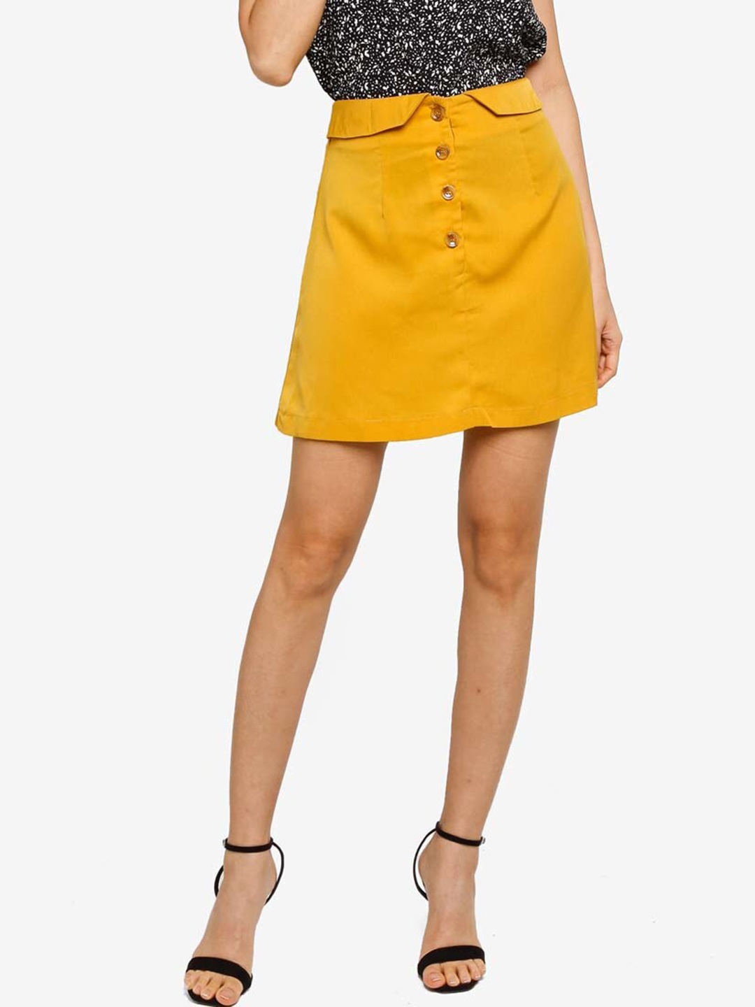 

ZALORA BASICS Yellow Foldover Button Mini Skirt