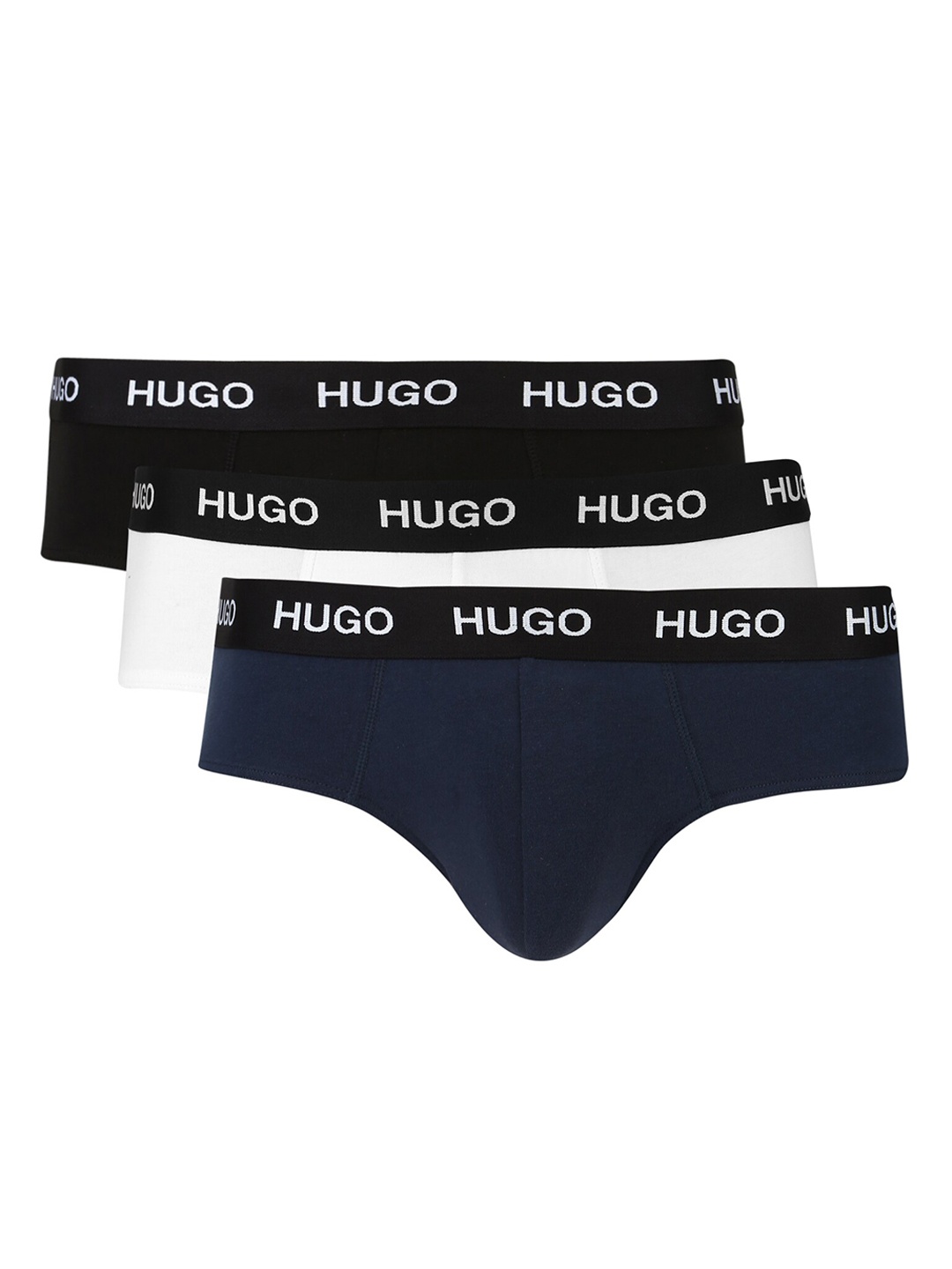

HUGO Men Pack Of 3 White & Black Solid Cotton Briefs 0102095187S22006A68