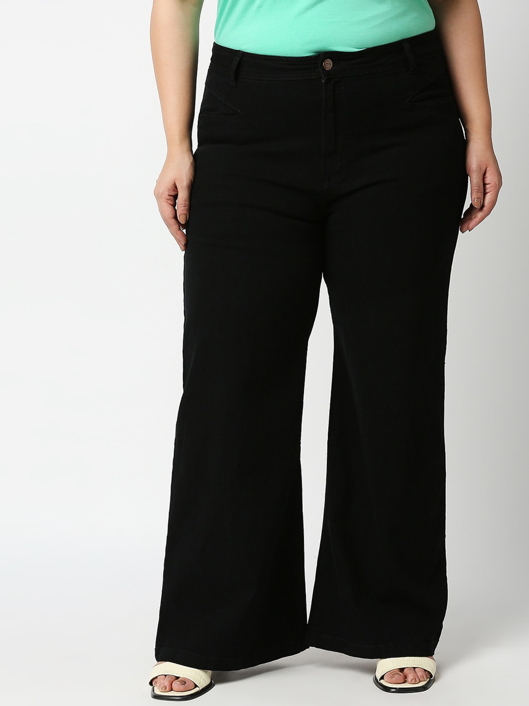 

Freeform by High Star Women Plus Size Black Wide Leg High-Rise Stretchable Jeans