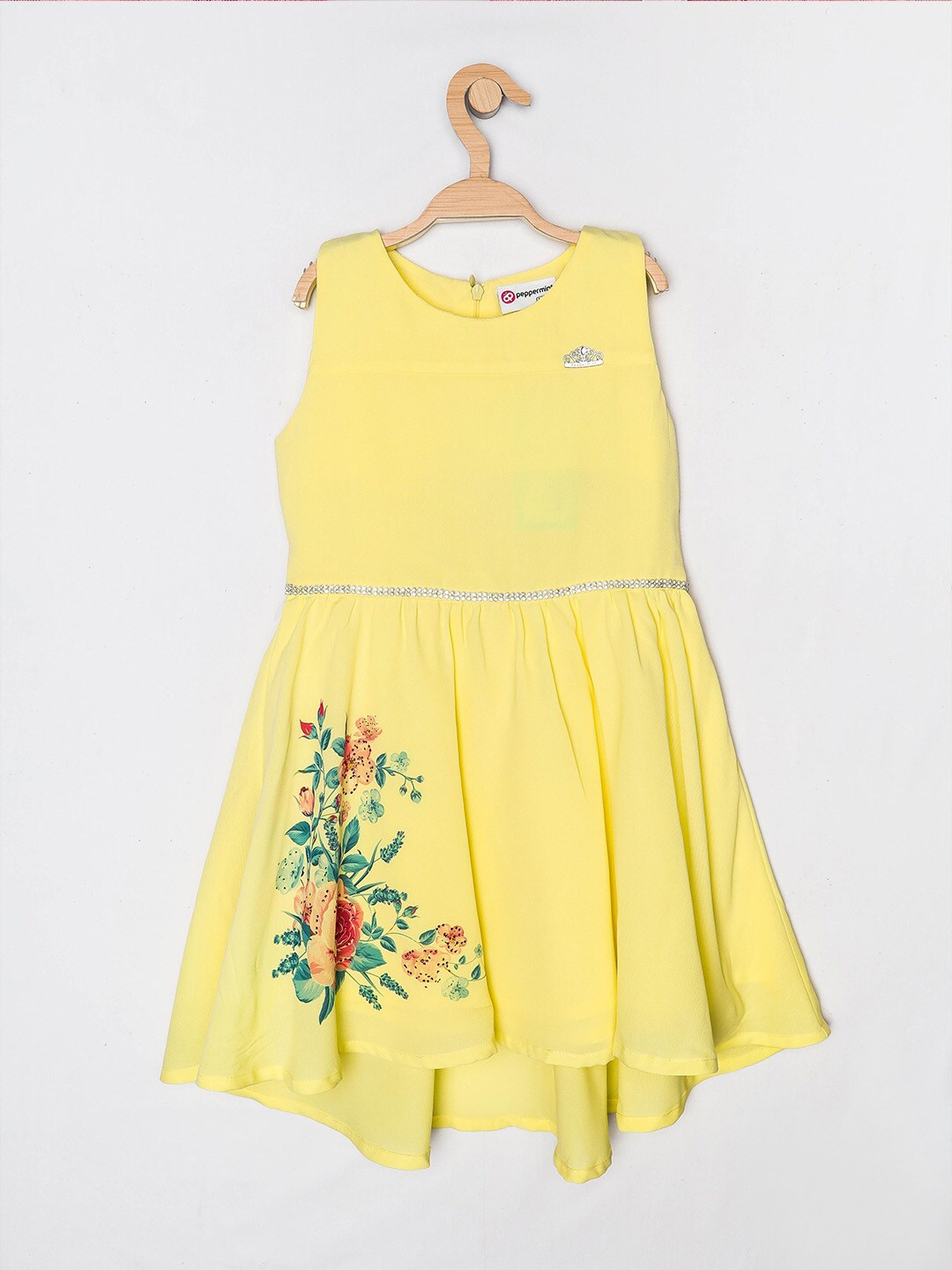 

Peppermint Girls Yellow & Green Floral Printed Fit & Flare Dress