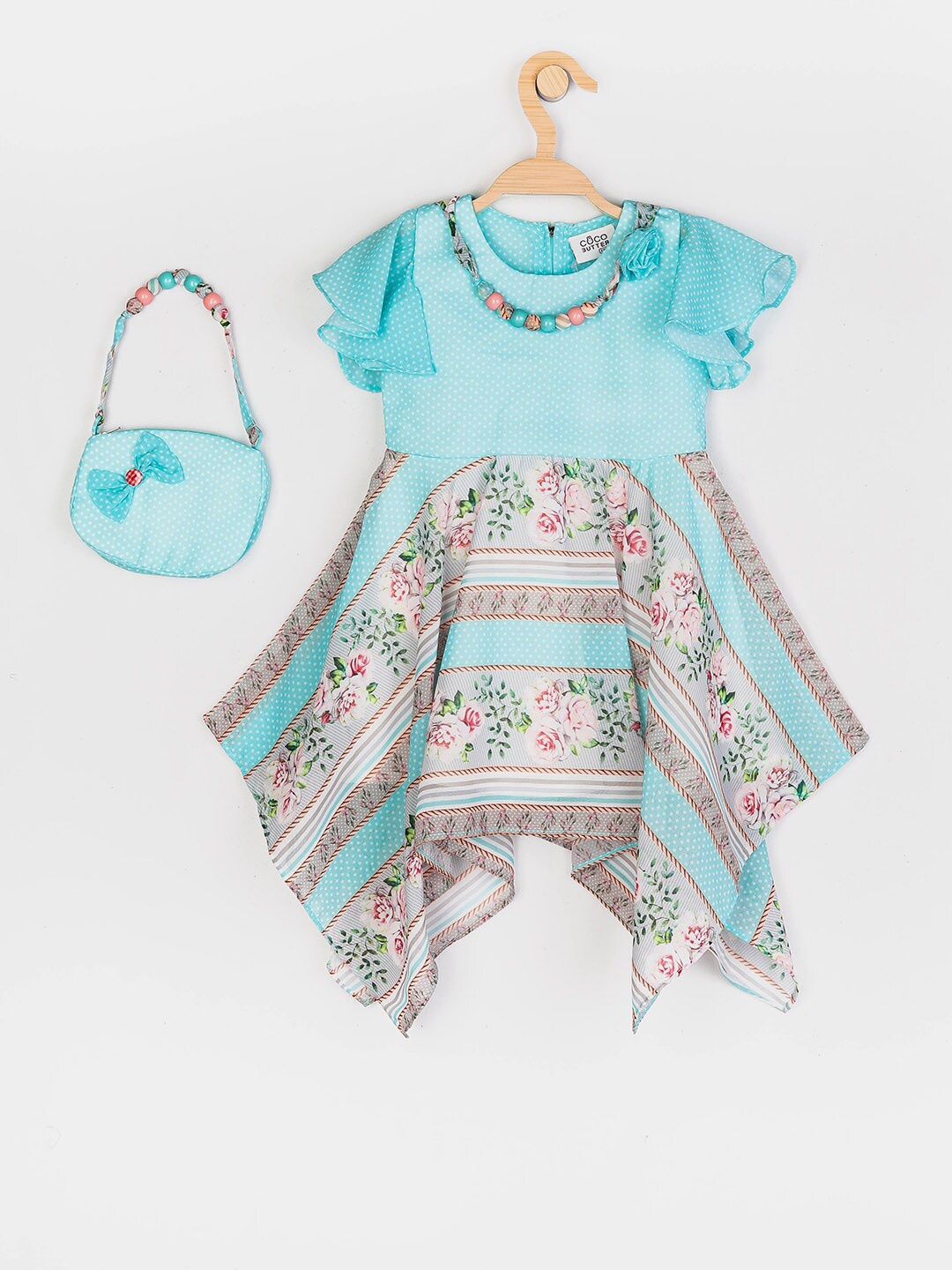 

Peppermint Girls Blue Floral Printed Round Neck Fit & Flare Dress