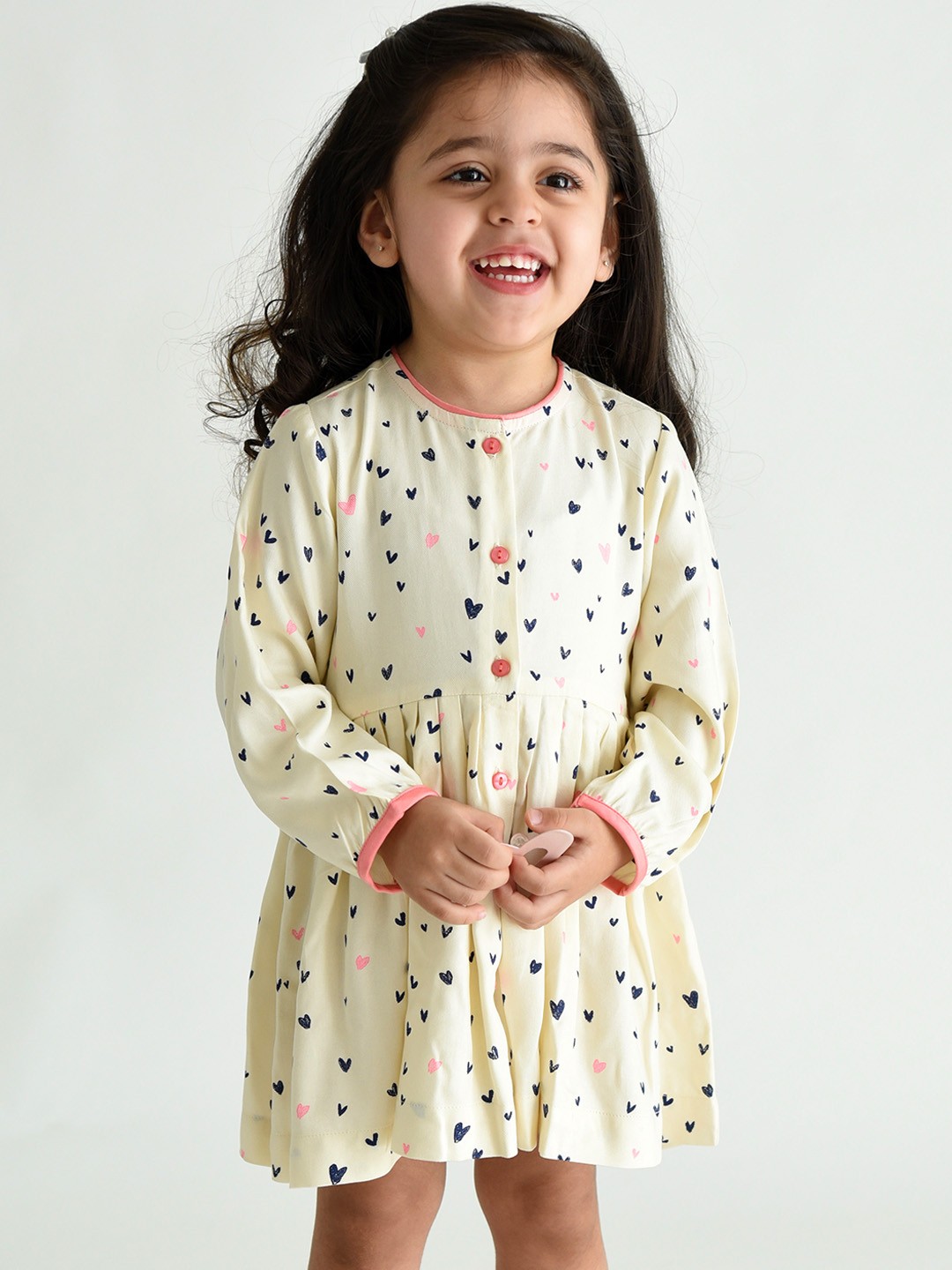 

Campana Girls Yellow Printed A-Line Dress, White