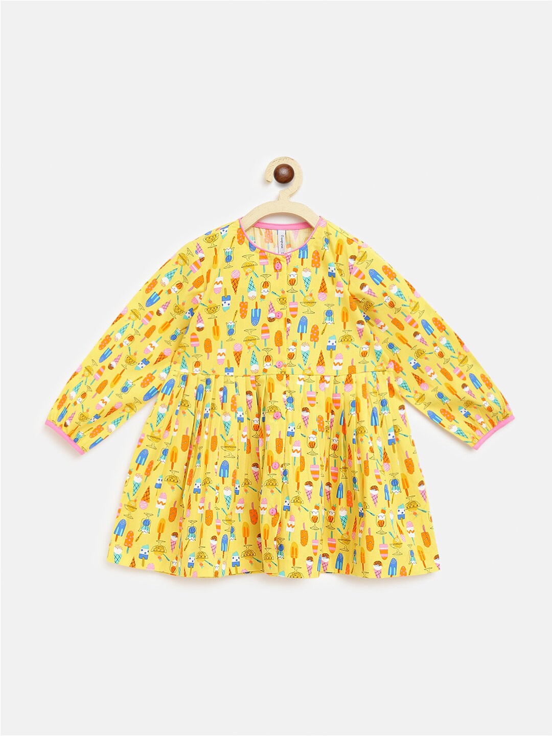 

Campana Girls Yellow Graphic Printed Cotton A-Line Dress