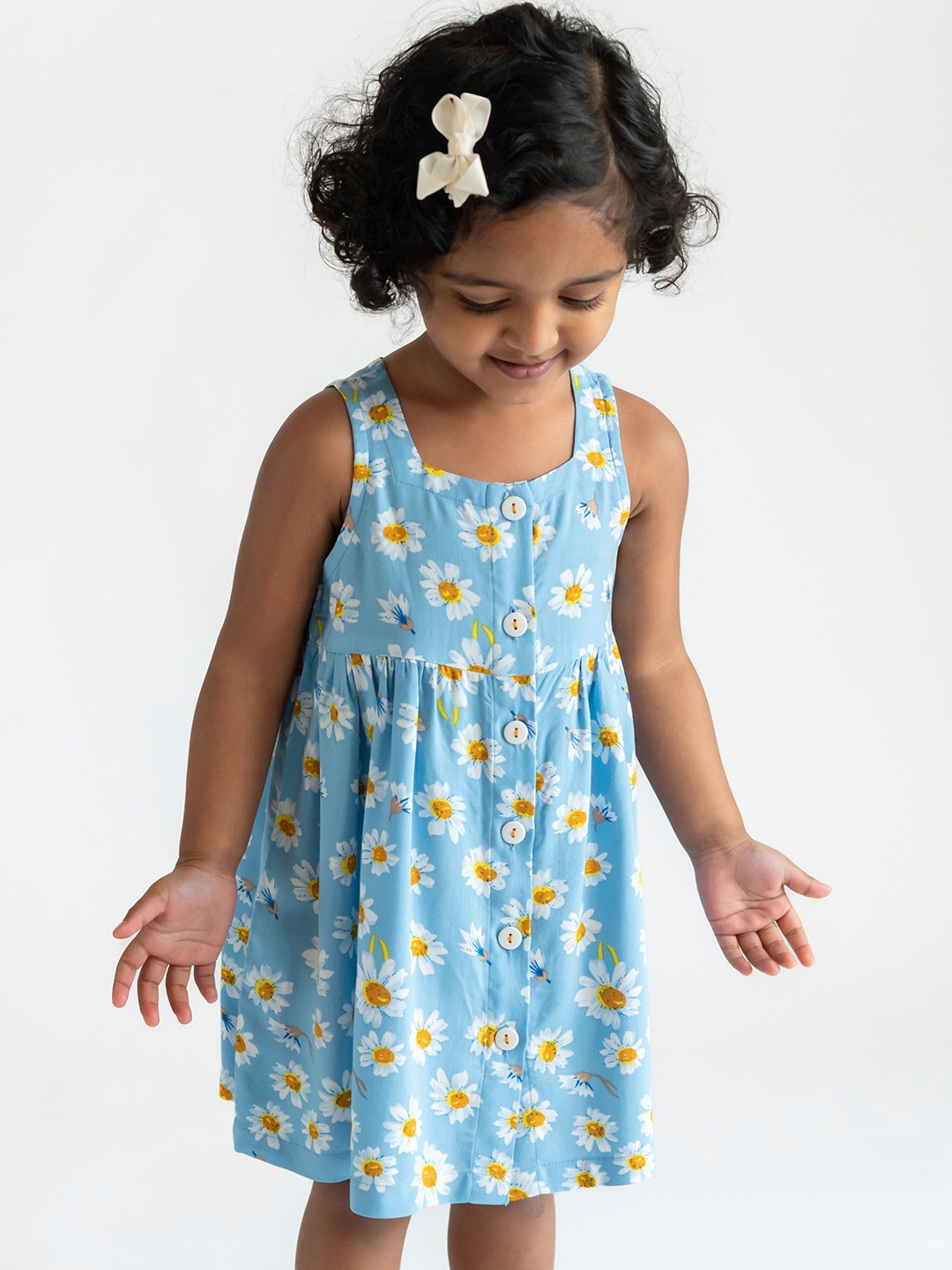 

Campana Girls Blue Floral A-Line Dress