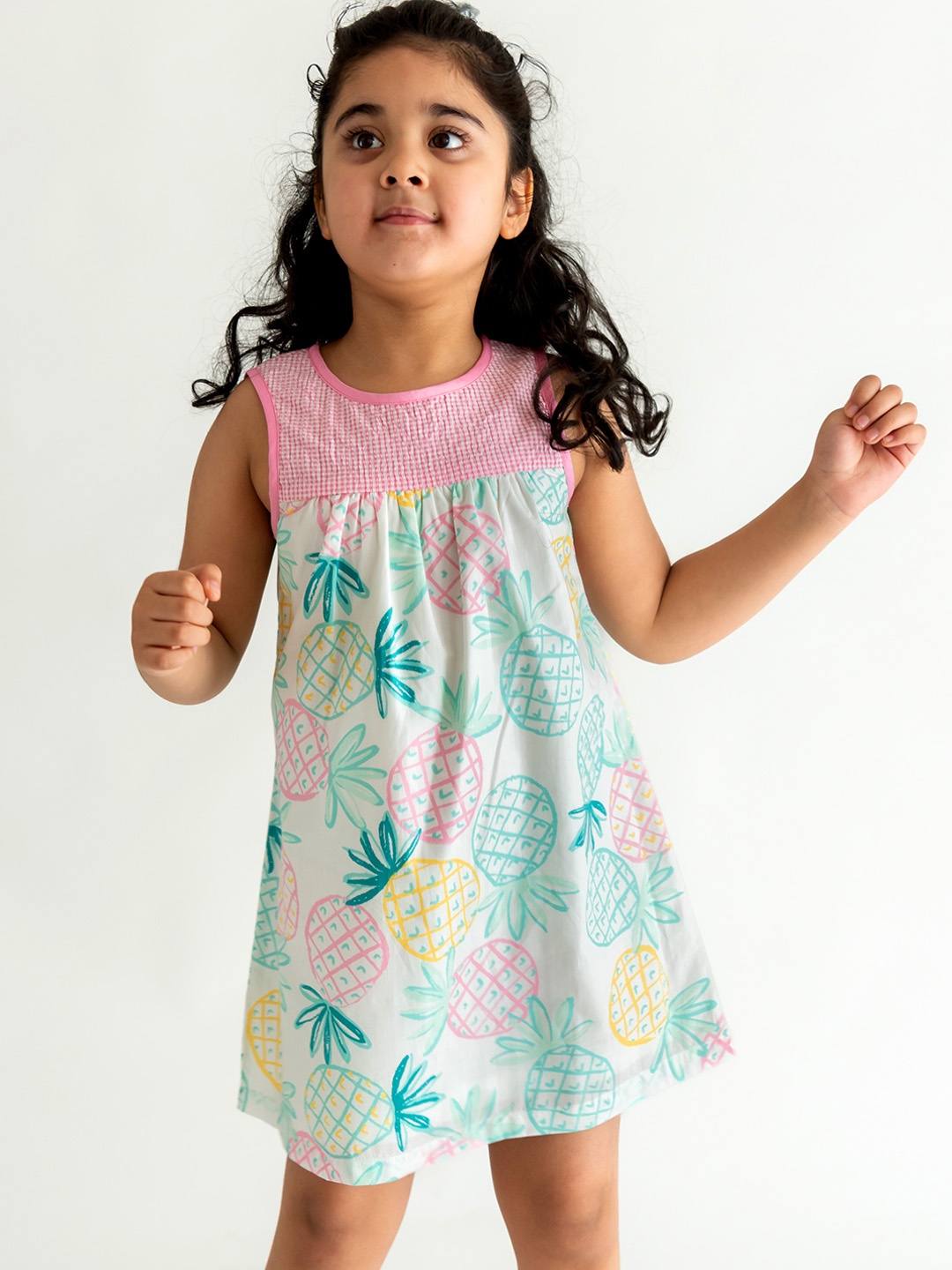 

Campana Girls White & Pink Tropical A-Line Dress