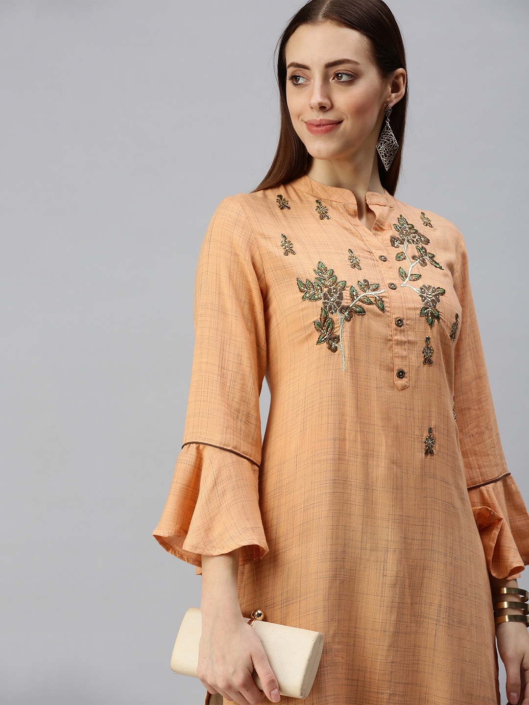 

SHOWOFF Women Orange Floral Embroidered Kurta with Palazzo