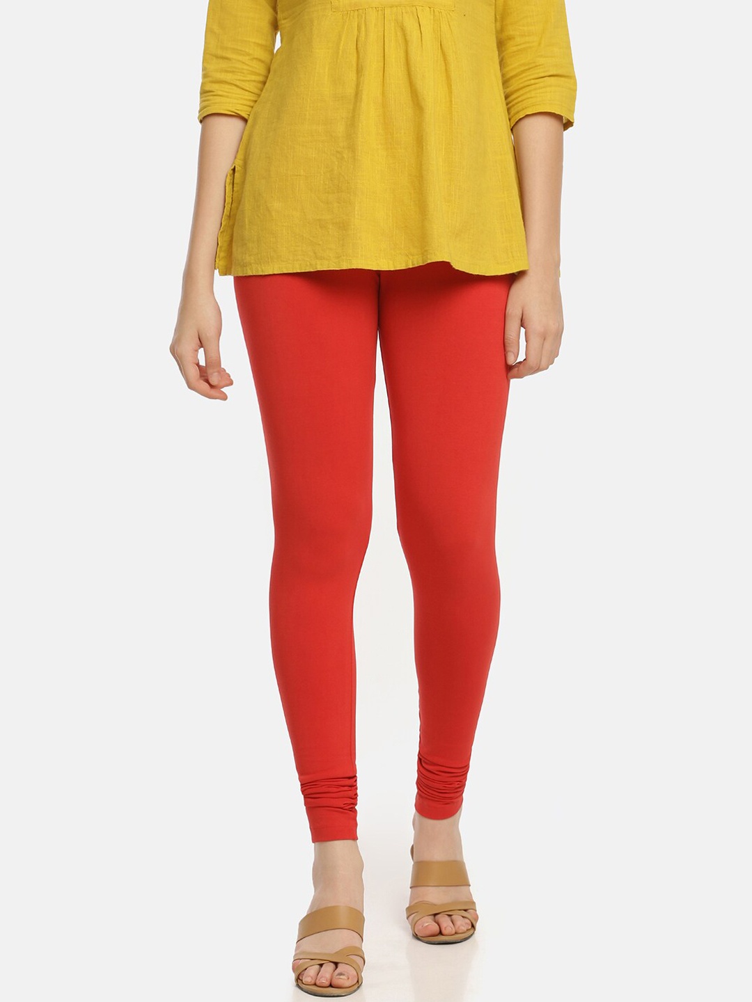 

Zelen Women Red Solid Churidar-Length Leggings