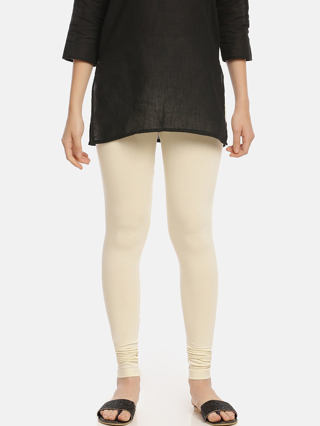 

Zelen Women Off White Solid Churidar Ankle-Length Leggings