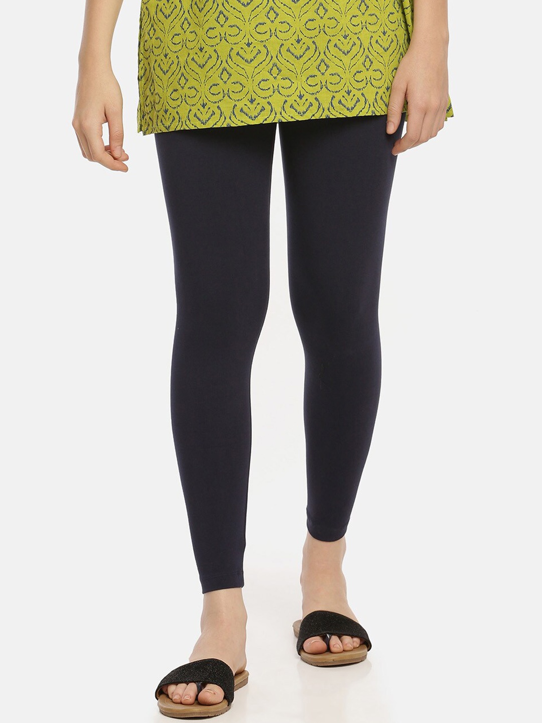 

Zelen Women Navy Blue Solid Churidar-Length Organic Cotton Leggings