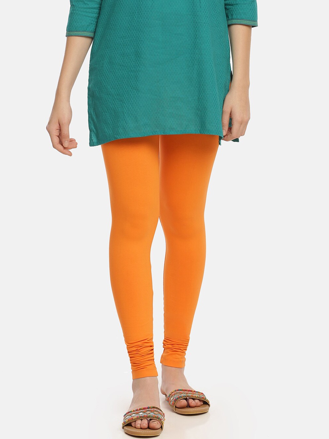 

Zelen Women Orange Solid Churidar-Length Leggings