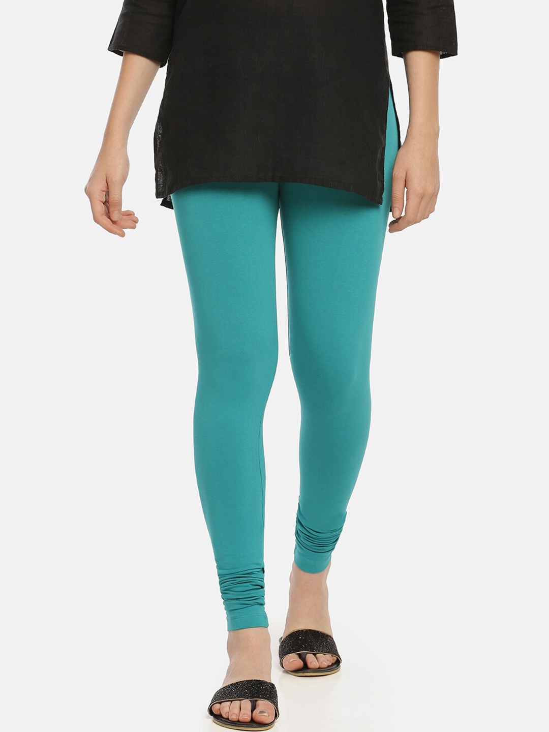 

Zelen Women Teal Blue Solid Churidar Length Leggings