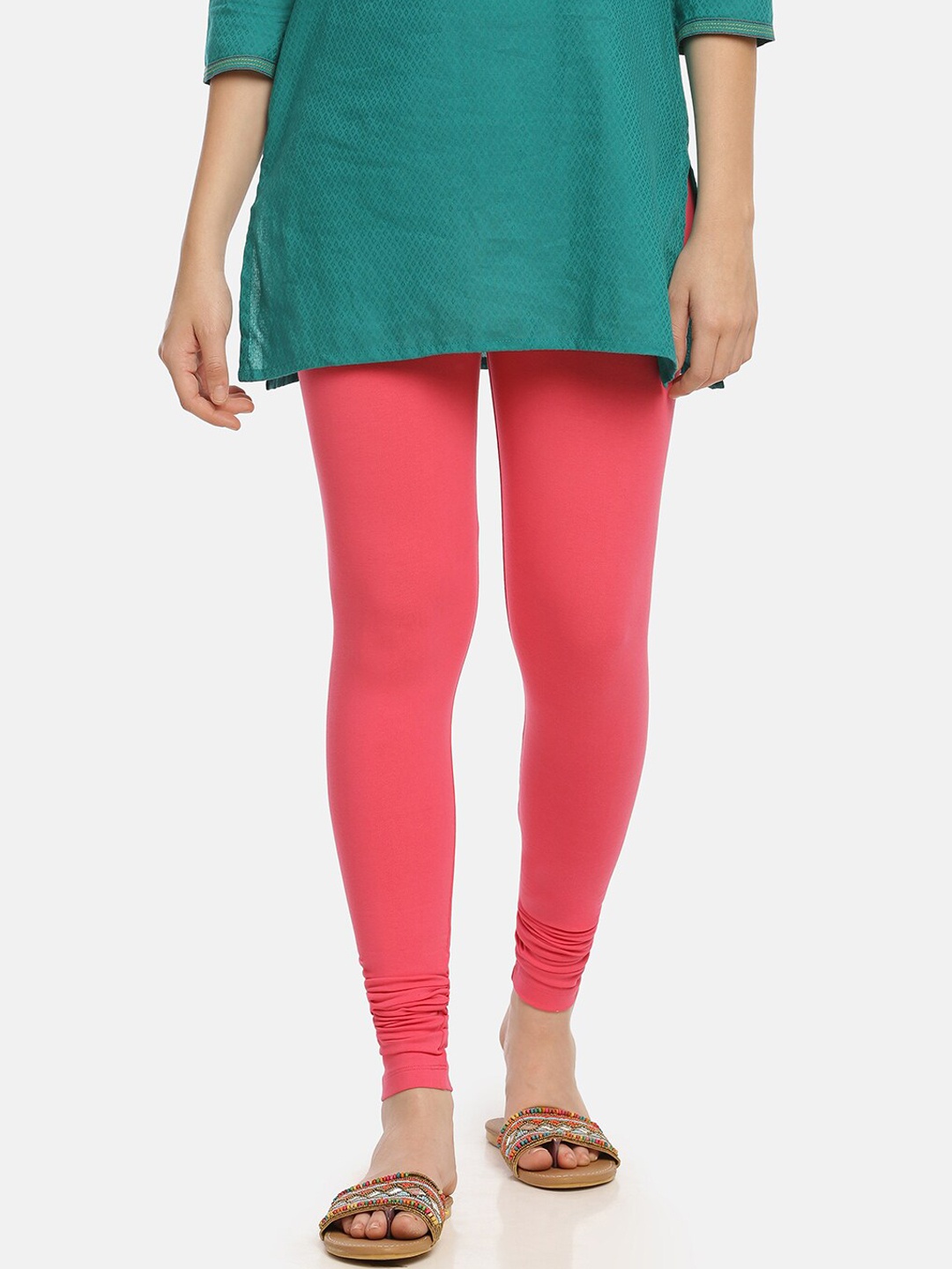 

Zelen Women Pink Solid Churidar Length Leggings