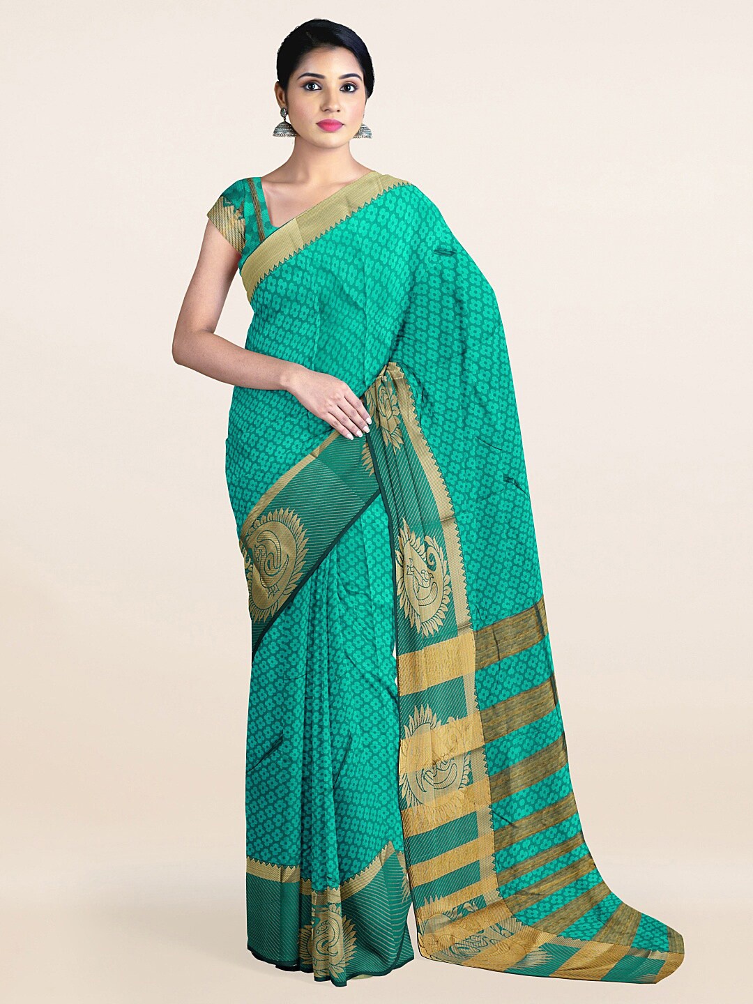 

Pothys Green & Gold-Toned Woven Design Zari Saree