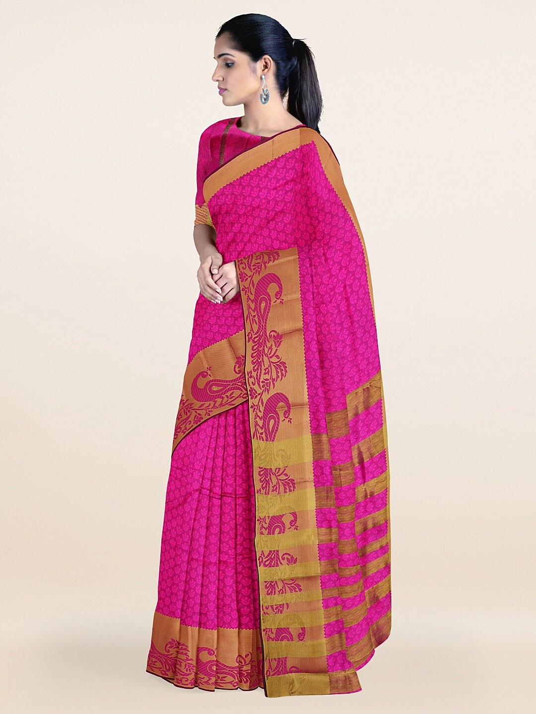 

Pothys Pink & Gold-Toned Woven Design Saree