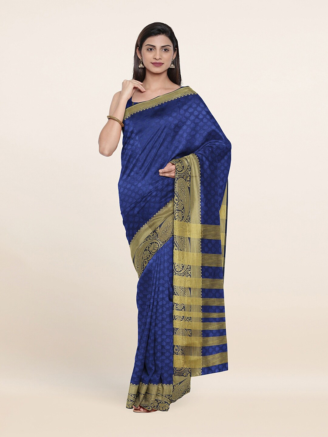 

Pothys Blue & Gold-Toned Ethnic Motifs Saree