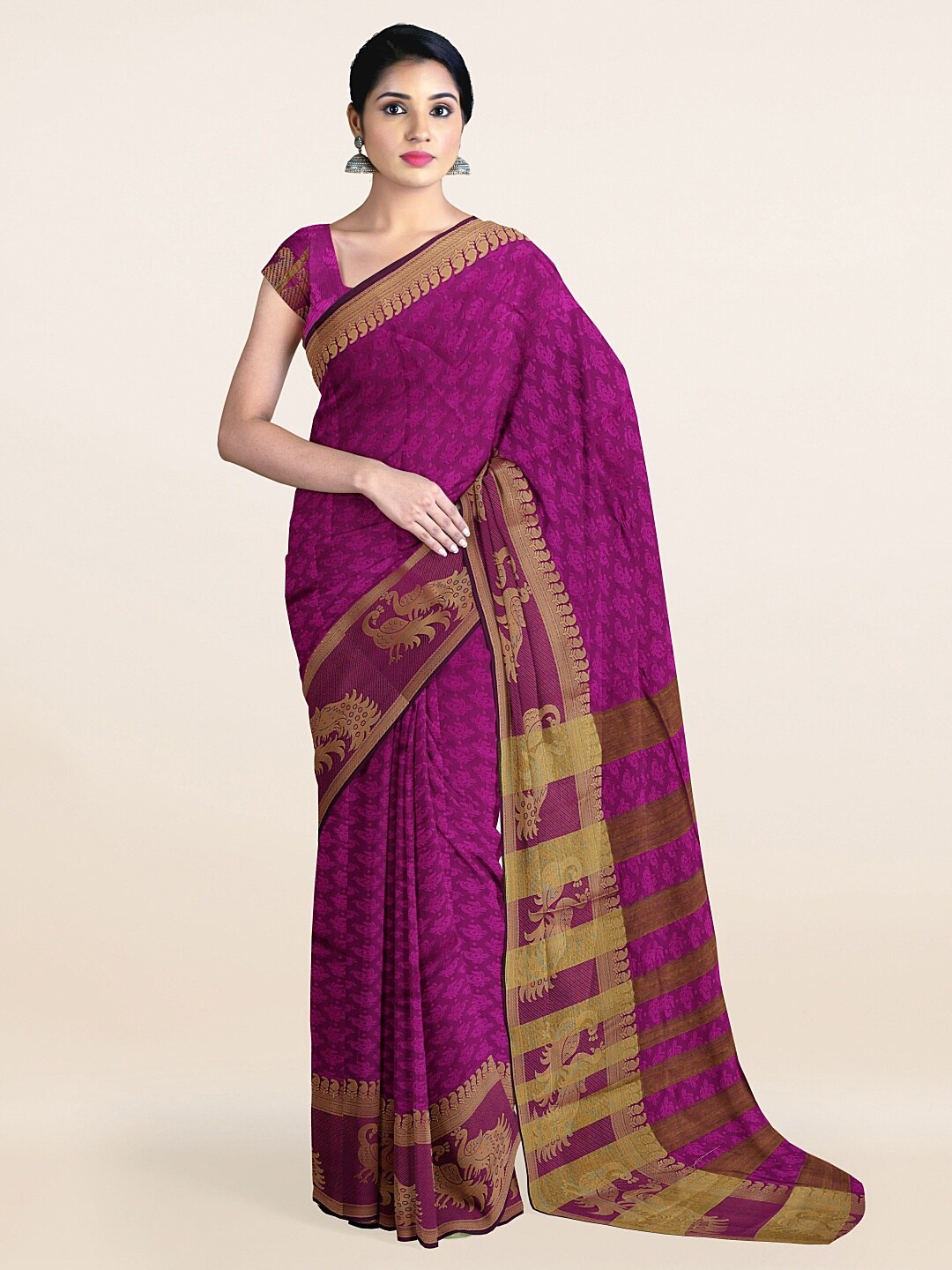

Pothys Violet & Gold-Toned Woven Design Zari Saree