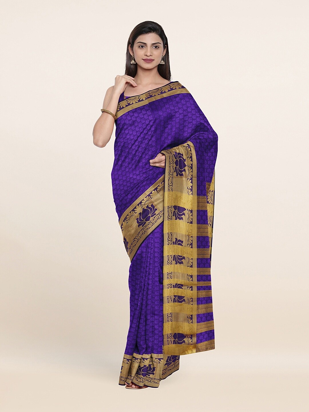

Pothys Violet & Gold-Toned Woven Design Zari Saree