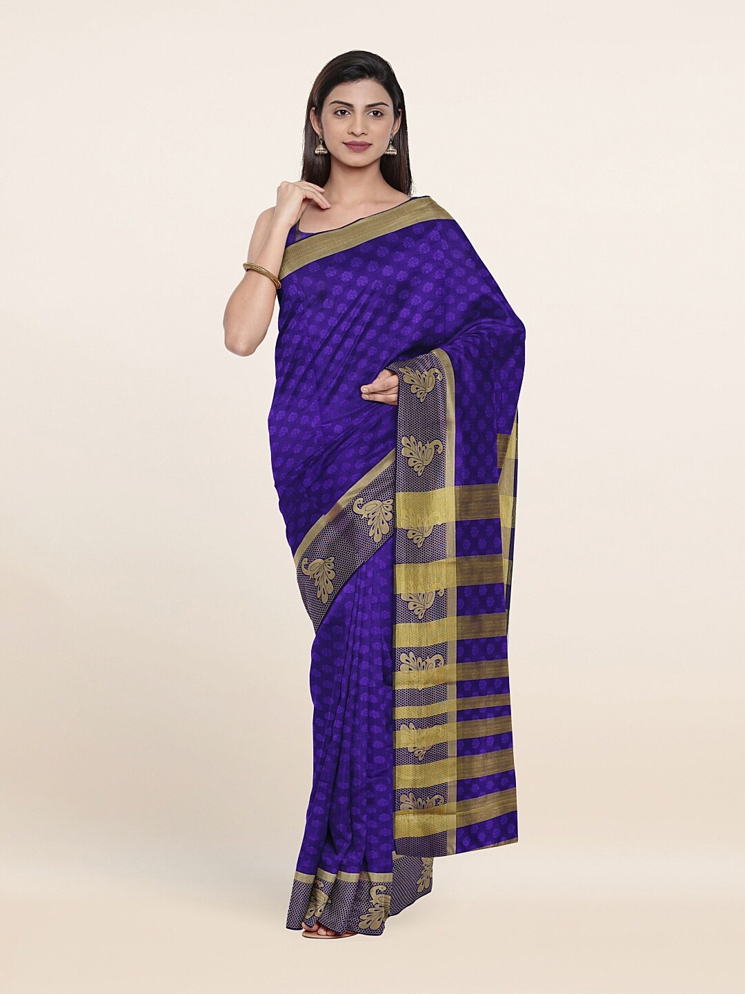 

Pothys Navy Blue & Gold-Toned Woven Design Zari Saree