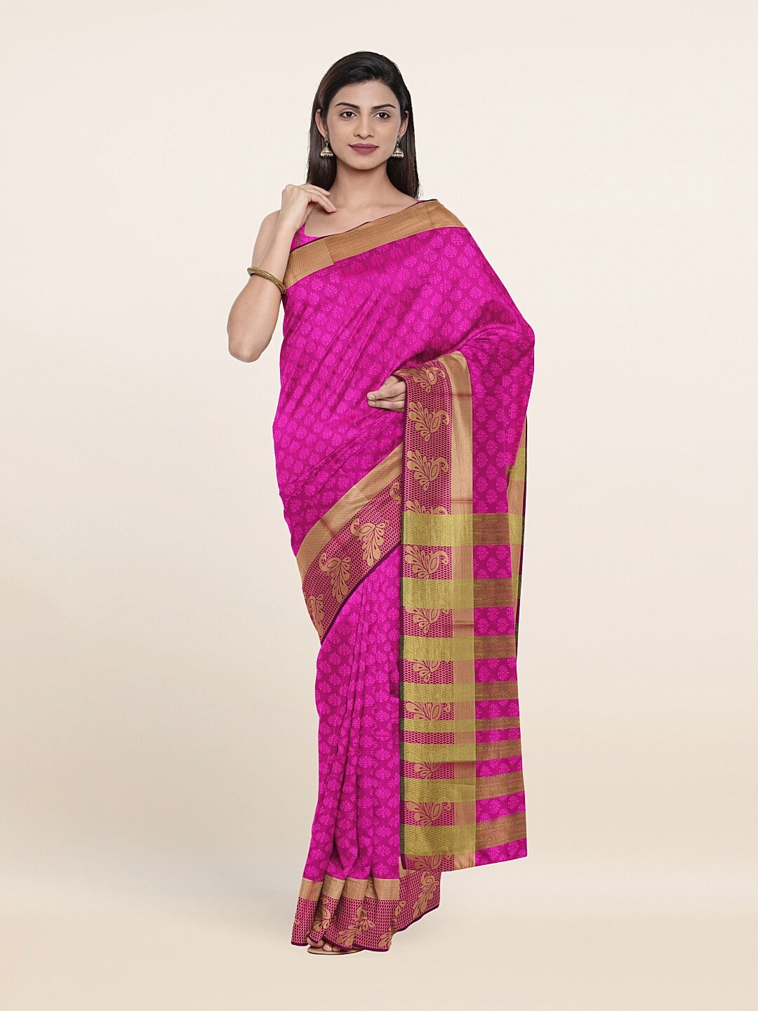 

Pothys Pink & Golden Ethnic Motifs Zari Saree