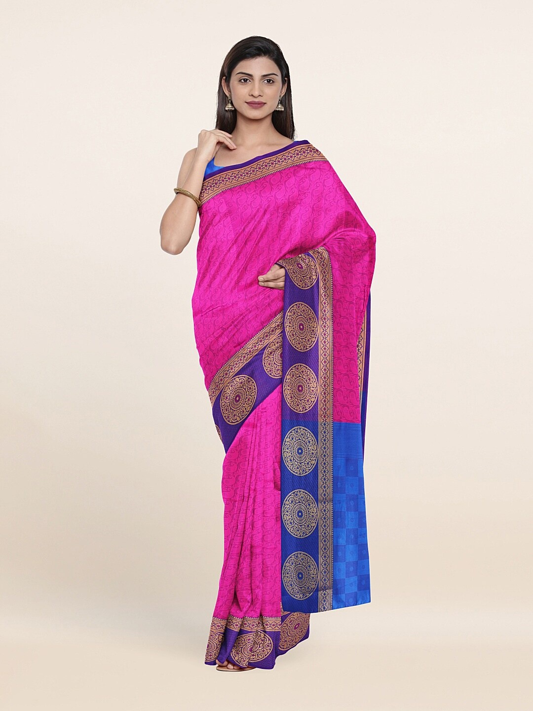 

Pothys Pink & Blue Woven Design Zari Pure Cotton Saree