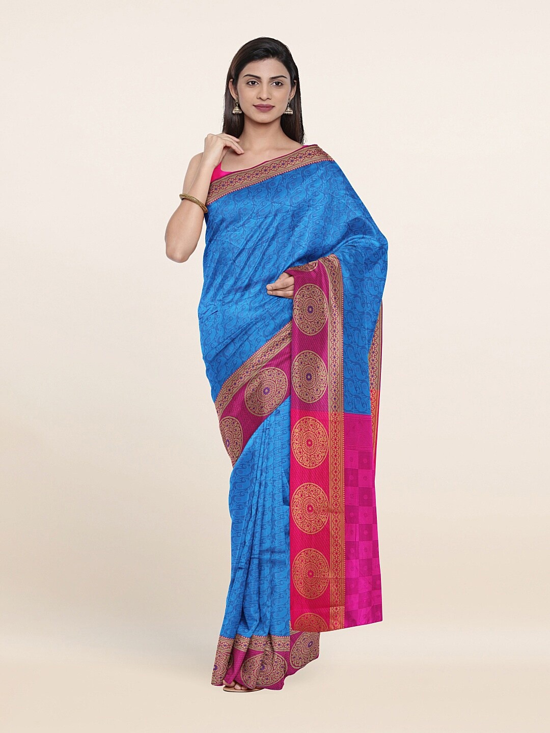 

Pothys Blue & Pink Ethnic Motifs Zari Pure Cotton Saree