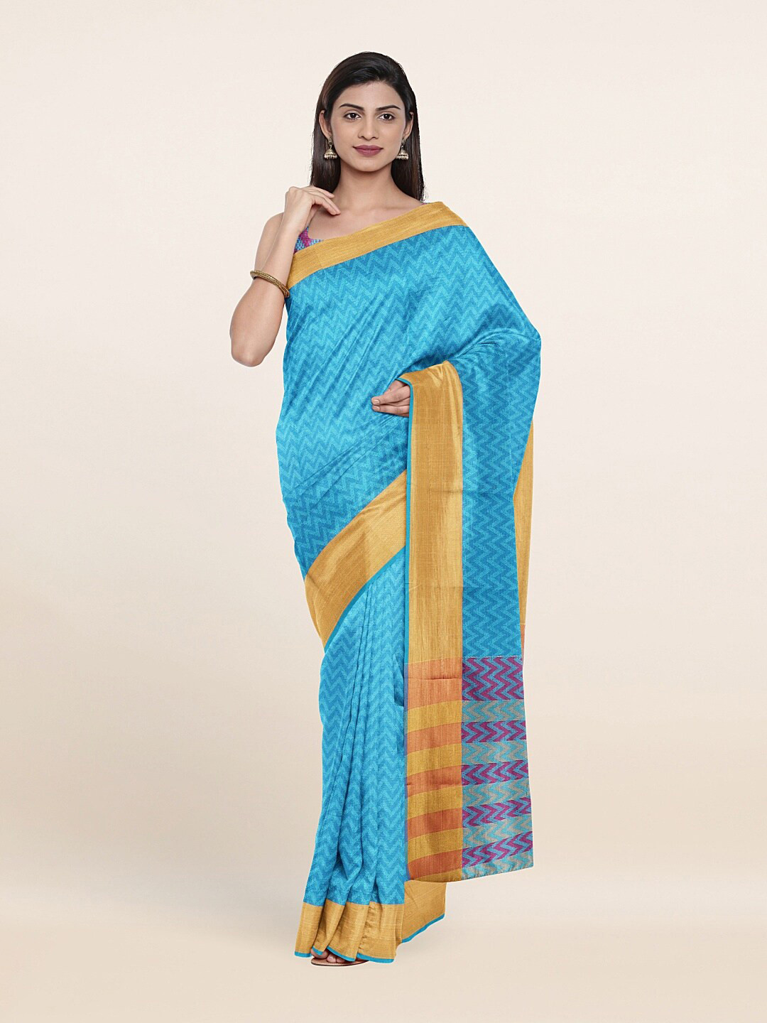 

Pothys Blue & Pink Woven Design Zari Saree