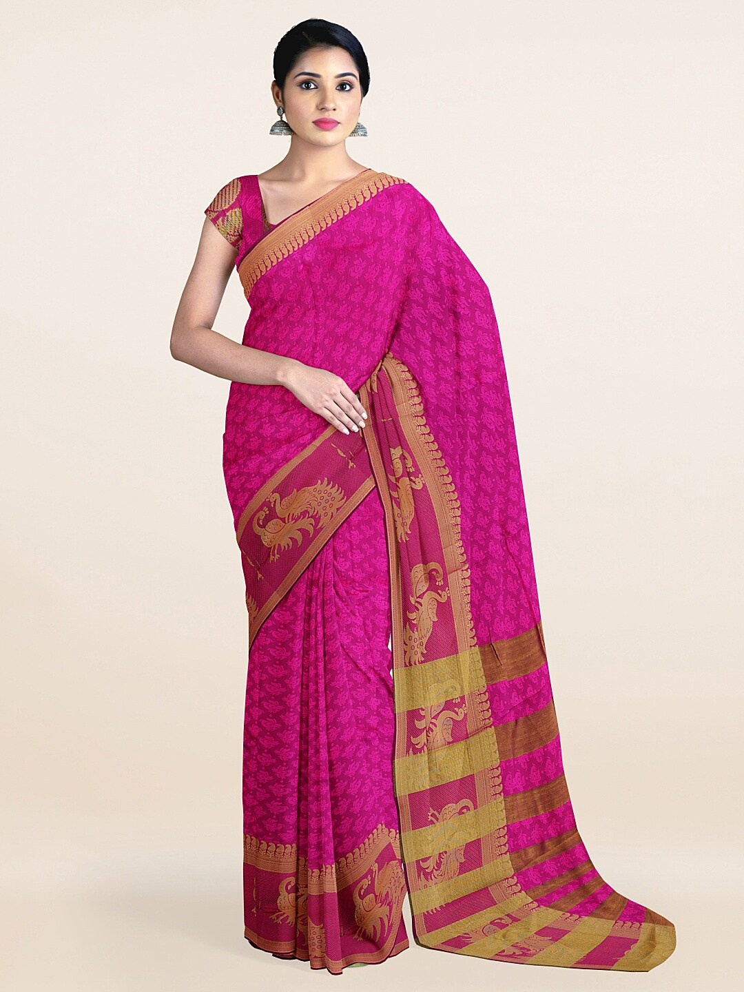 

Pothys Pink & Gold coloured Woven Design Saree