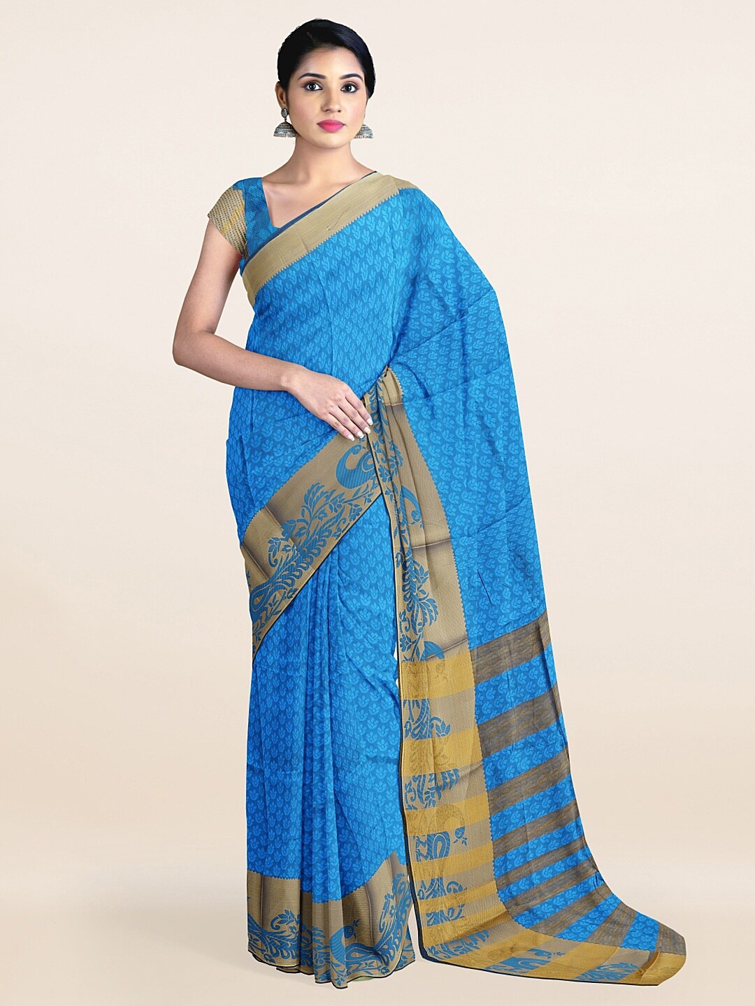 

Pothys Blue & Gold-Toned Ethnic Motifs Saree