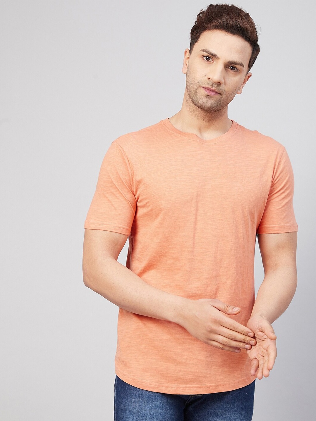 

GRITSTONES Men Orange Solid Regular-Fit Cotton T-shirt