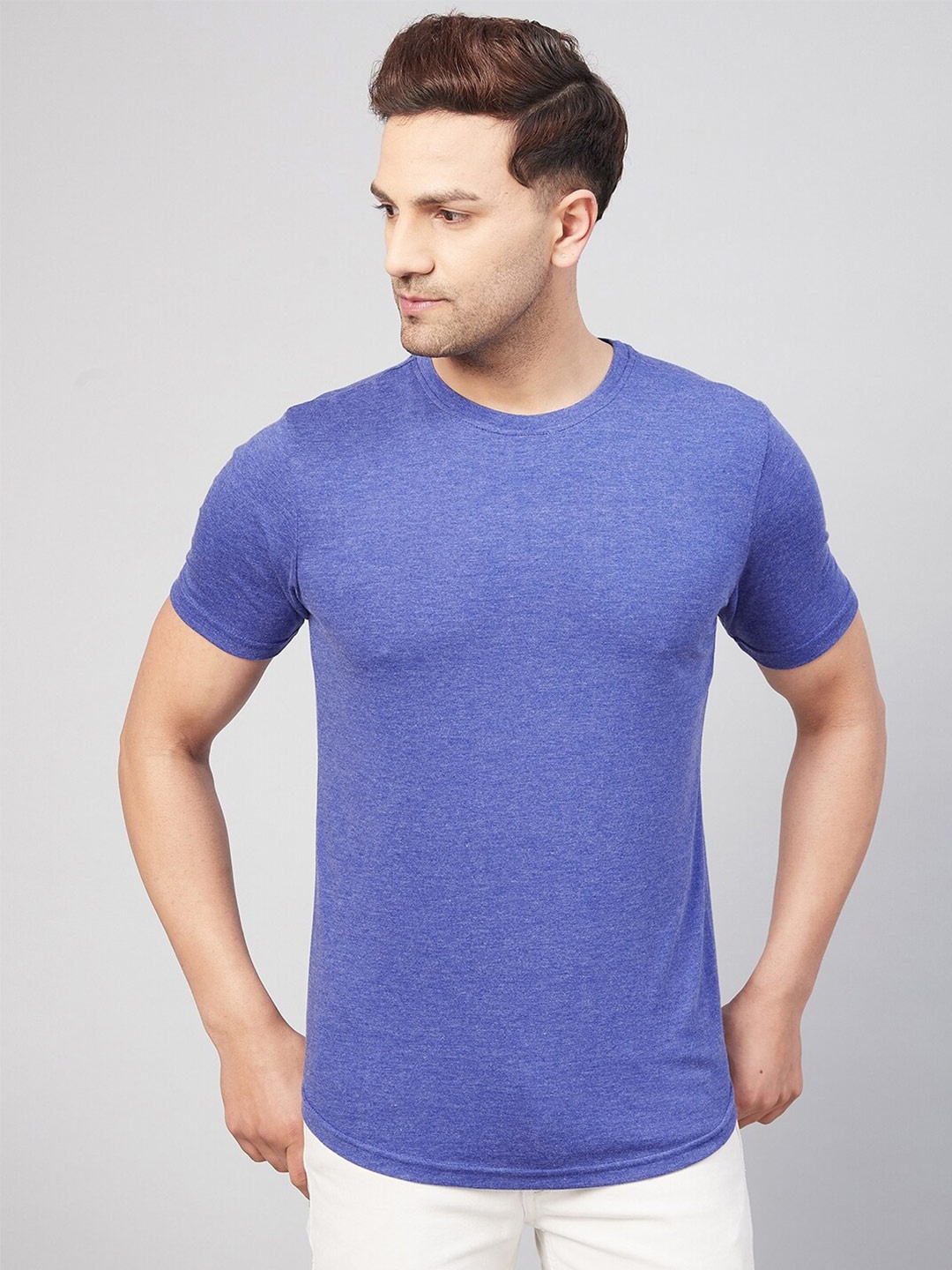 

GRITSTONES Men Blue Solid Cotton Regular Fit T-shirt