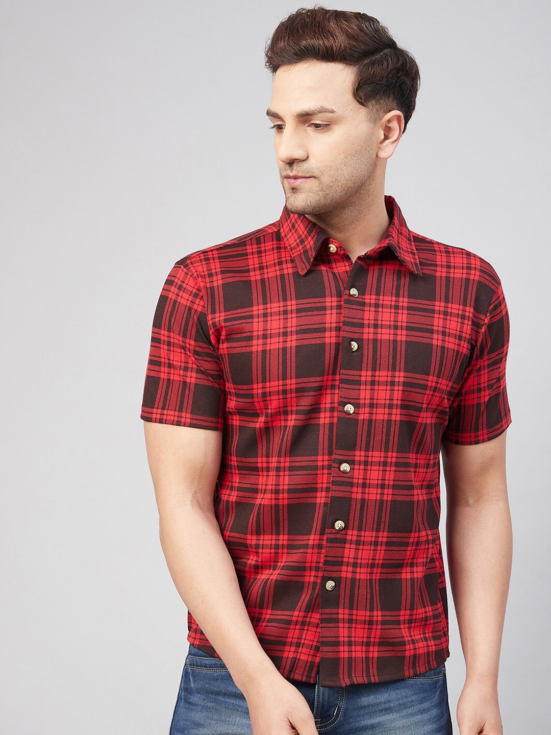 

GRITSTONES Men Red Tartan Checked Casual Shirt